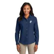 Ladies Long Sleeve Denim Shirt- Embroidered