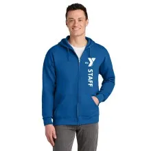 Adult Hooded Full Zip Sweat Shirt - Screen Printed w/ Vertical STAFF